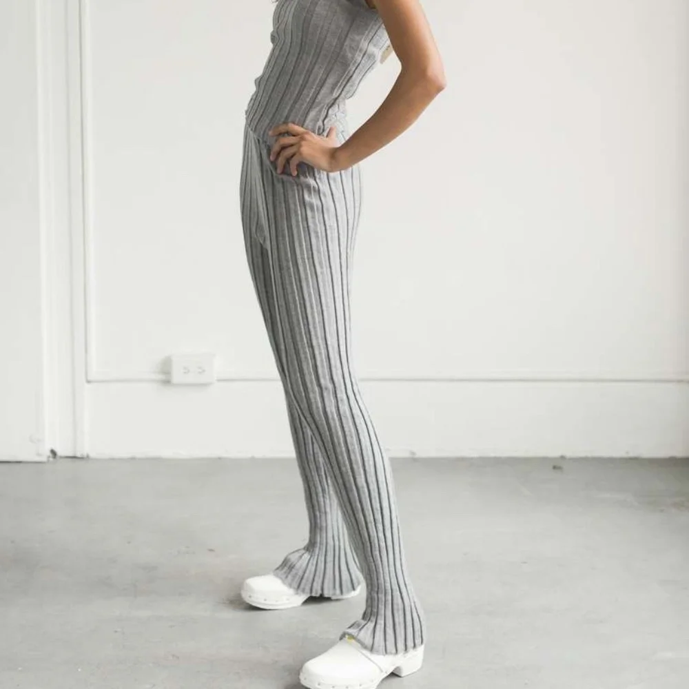 BASERANGE Adler Pants Wide Rib Merino Wool in Billow Grey Fine Knit So Comfy M - Picture 1 of 16